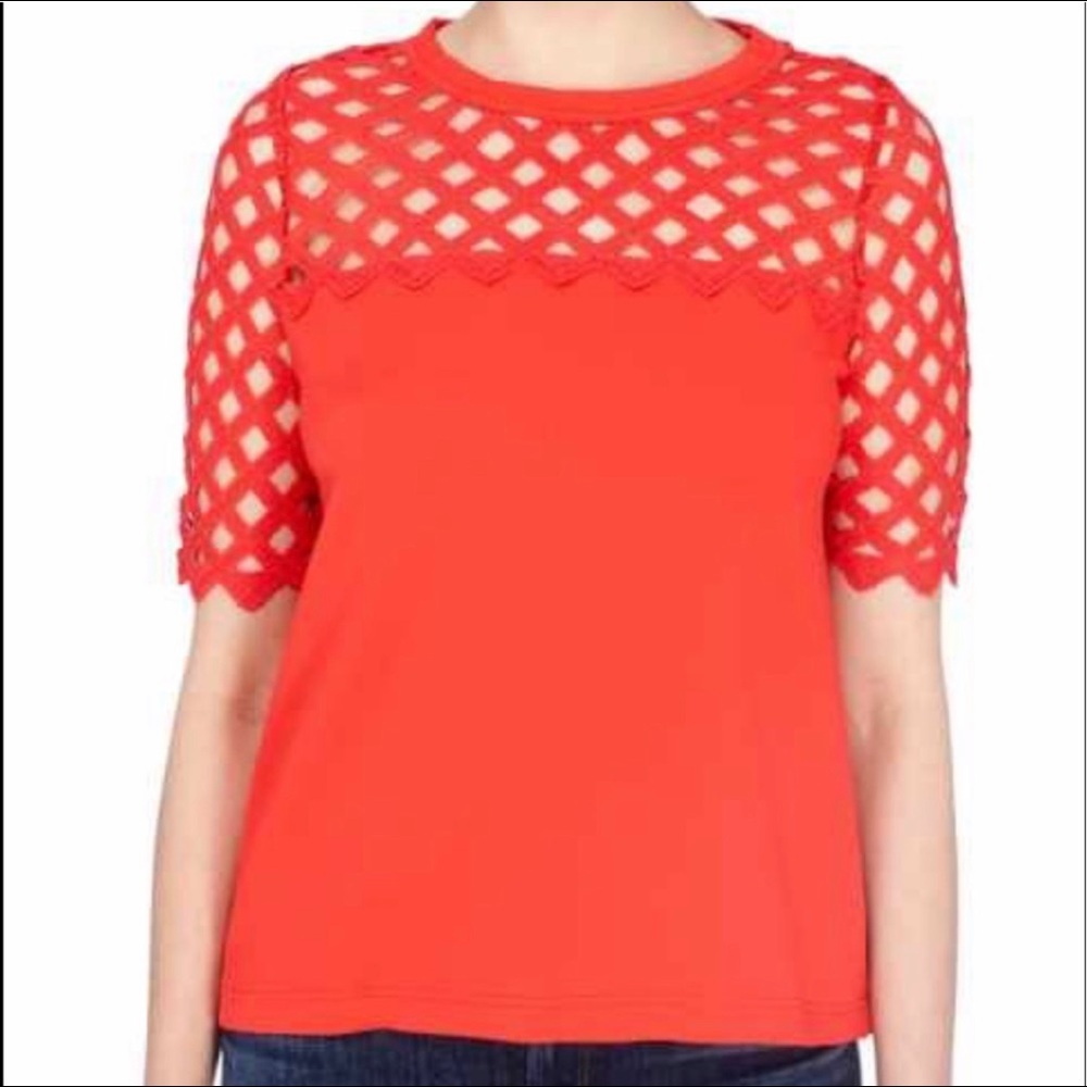 Red Catherine Malandrino blouse with lattice cut-outs